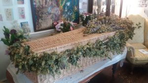 Hops, lavender and other flowers decorated the coffin for this home-spun funeral. 
