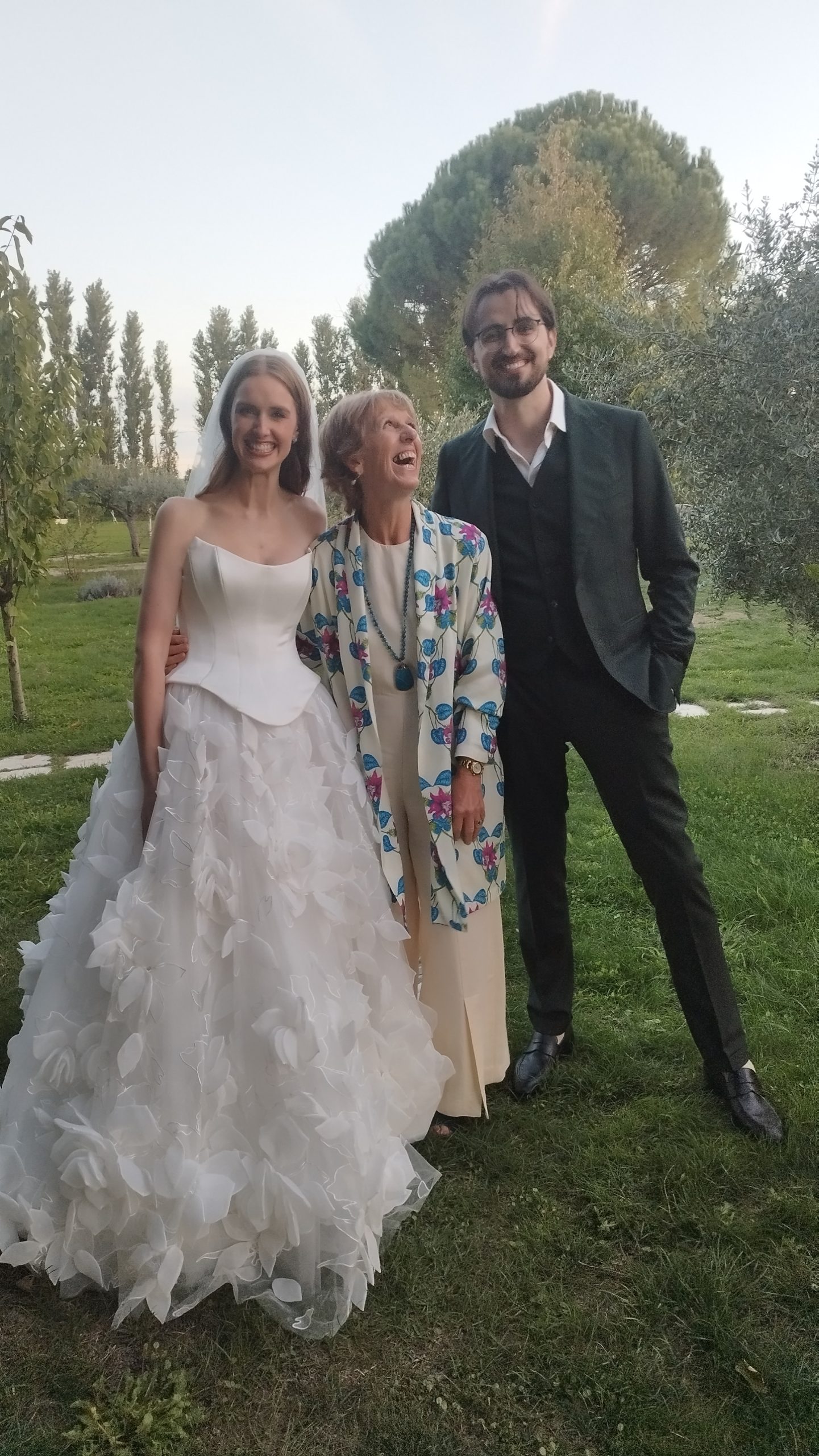 Celebrant with happy couple at south of France wedding in Ners