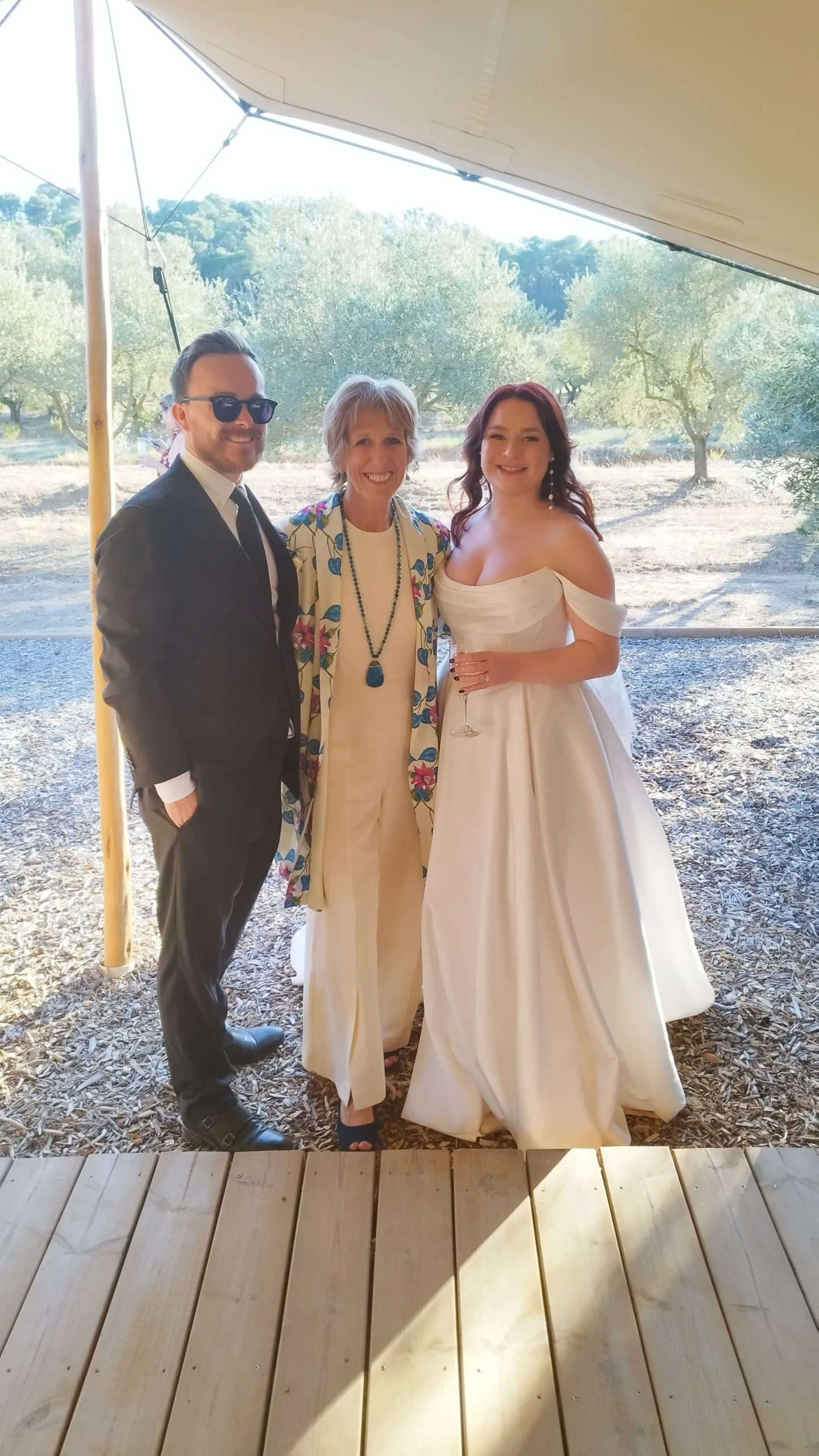 Celebrant with happy couple at south of France wedding in Ners